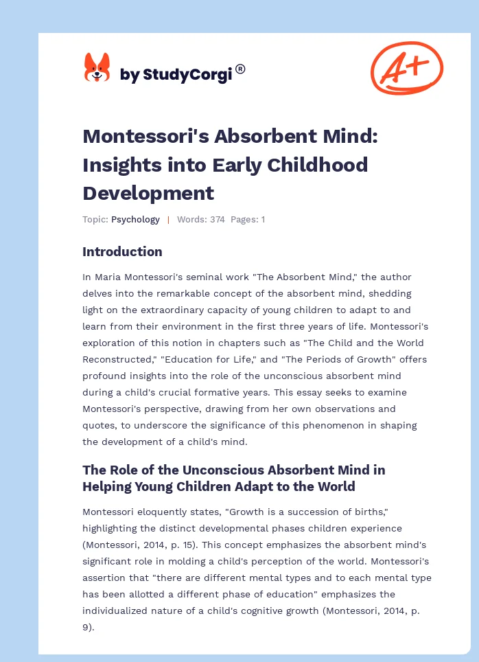 Montessori's Absorbent Mind: Insights into Early Childhood Development. Page 1