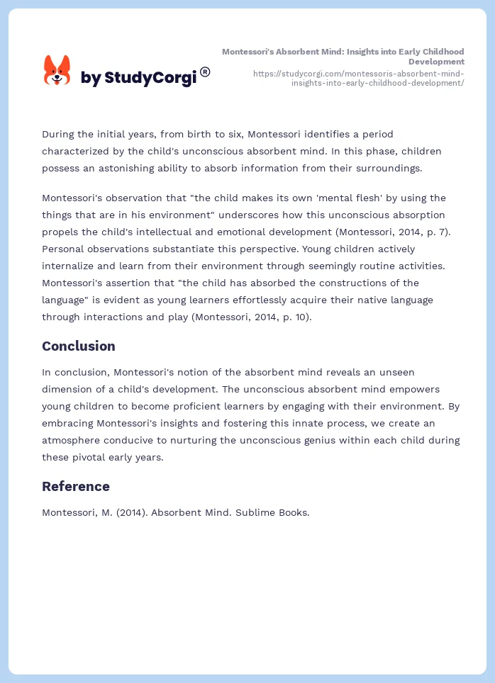 Montessori's Absorbent Mind: Insights into Early Childhood Development. Page 2