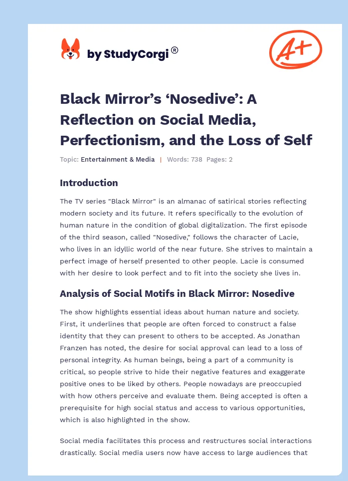 Black Mirror’s ‘Nosedive’: A Reflection on Social Media, Perfectionism, and the Loss of Self. Page 1