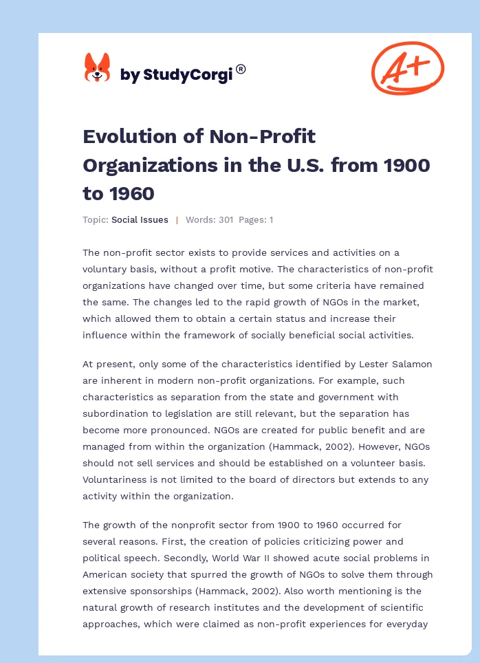 Evolution of Non-Profit Organizations in the U.S. from 1900 to 1960. Page 1