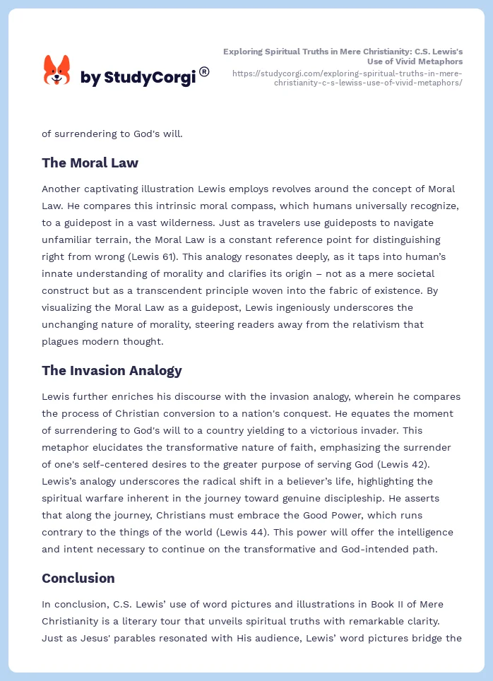 Exploring Spiritual Truths in Mere Christianity: C.S. Lewis's Use of Vivid Metaphors. Page 2