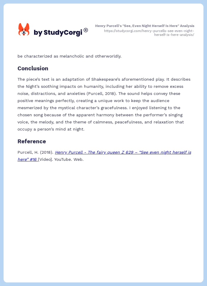 Henry Purcell's "See, Even Night Herself Is Here" Analysis. Page 2