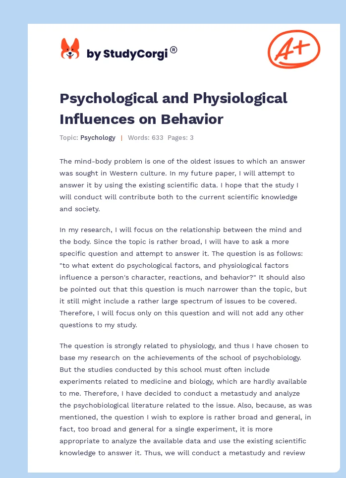 Psychological and Physiological Influences on Behavior. Page 1