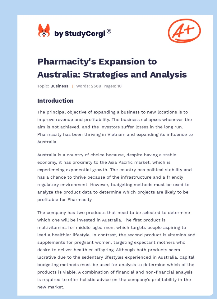 Pharmacity's Expansion to Australia: Strategies and Analysis. Page 1