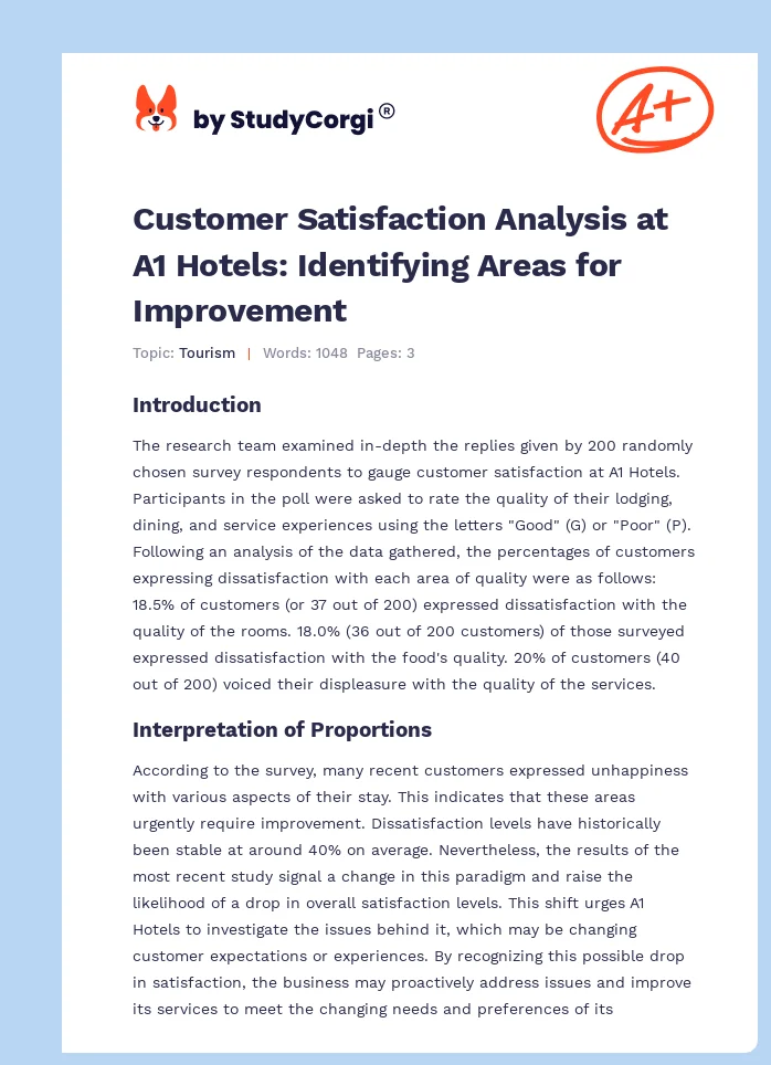 Customer Satisfaction Analysis at A1 Hotels: Identifying Areas for Improvement. Page 1