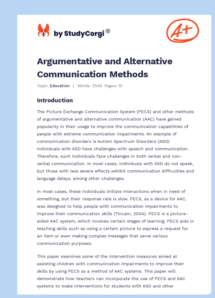 Argumentative and Alternative Communication Methods. Page 1
