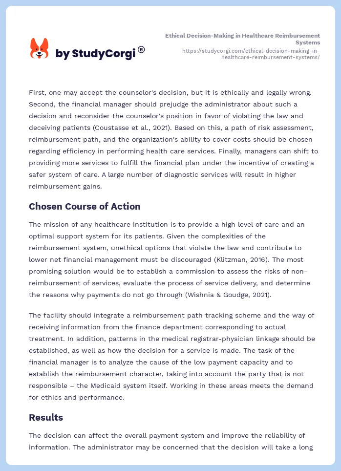 Ethical Decision-Making in Healthcare Reimbursement Systems. Page 2