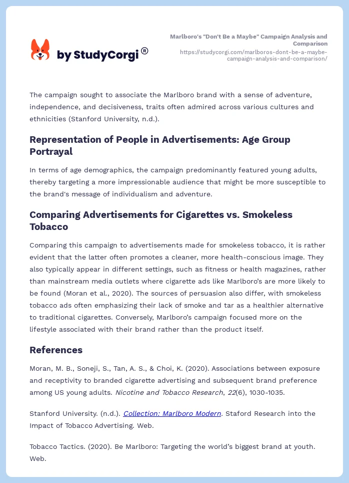 Marlboro's "Don't Be a Maybe" Campaign Analysis and Comparison. Page 2