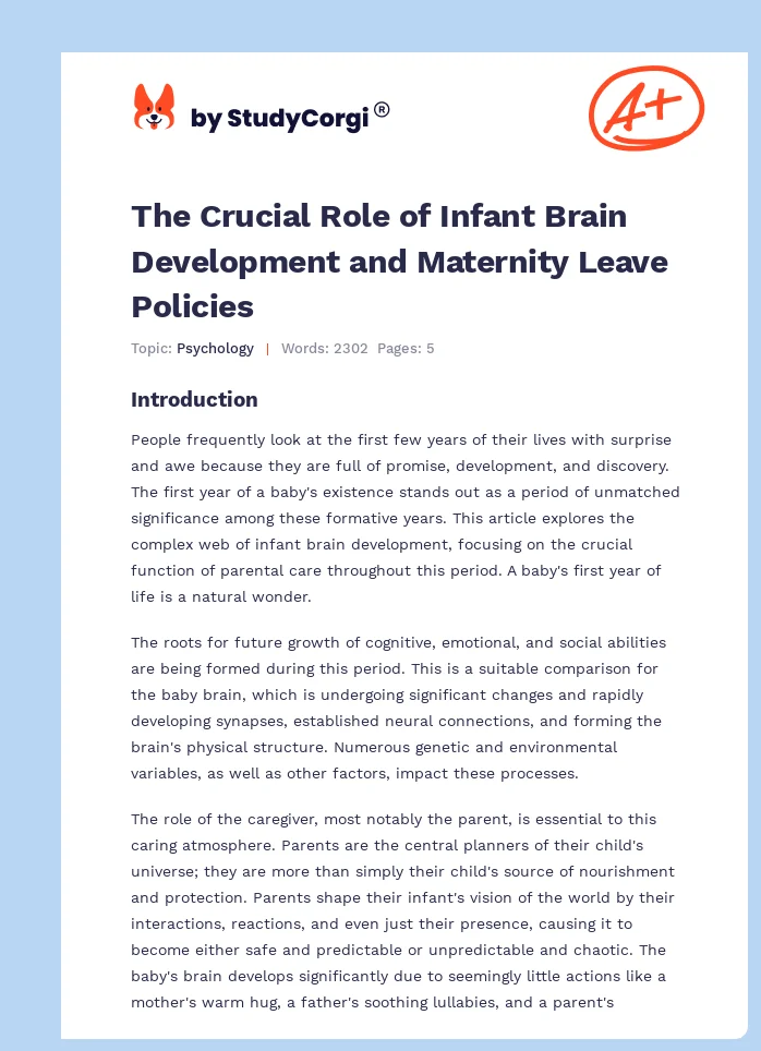 The Crucial Role of Infant Brain Development and Maternity Leave Policies. Page 1