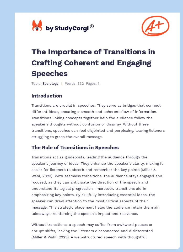 The Importance of Transitions in Crafting Coherent and Engaging Speeches. Page 1