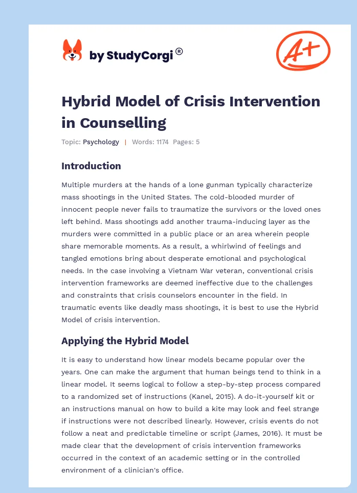 Hybrid Model of Crisis Intervention in Counselling. Page 1