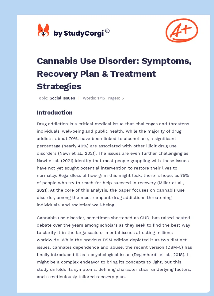 Cannabis Use Disorder: Symptoms, Recovery Plan & Treatment Strategies. Page 1