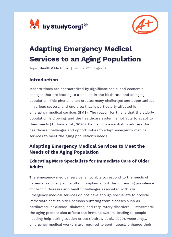 Adapting Emergency Medical Services to an Aging Population. Page 1