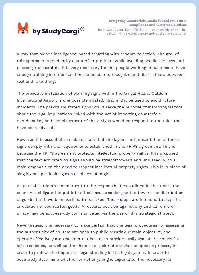 Mitigating Counterfeit Goods in Catdom: TRIPS Compliance and Customs Solutions. Page 2