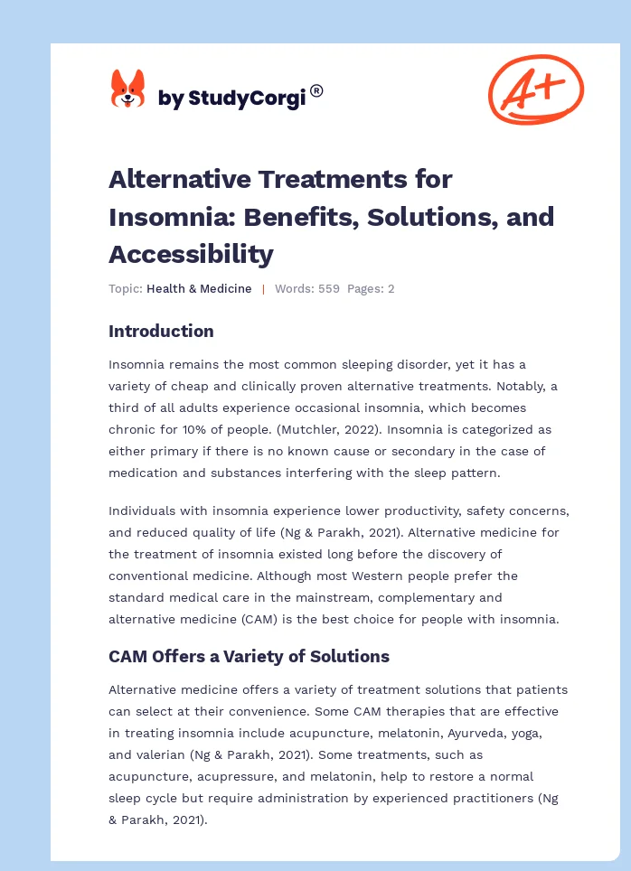 Alternative Treatments for Insomnia: Benefits, Solutions, and Accessibility. Page 1