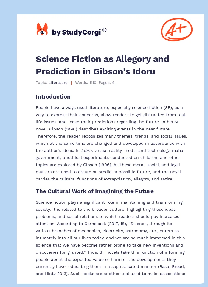 Science Fiction as Allegory and Prediction in Gibson's Idoru. Page 1