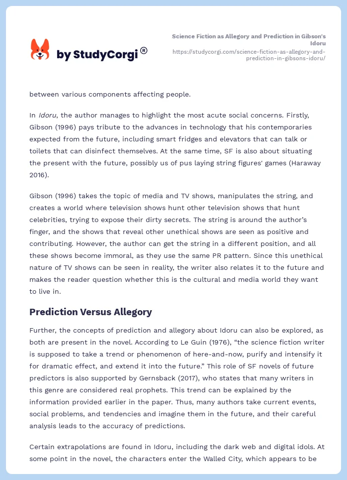 Science Fiction as Allegory and Prediction in Gibson's Idoru. Page 2