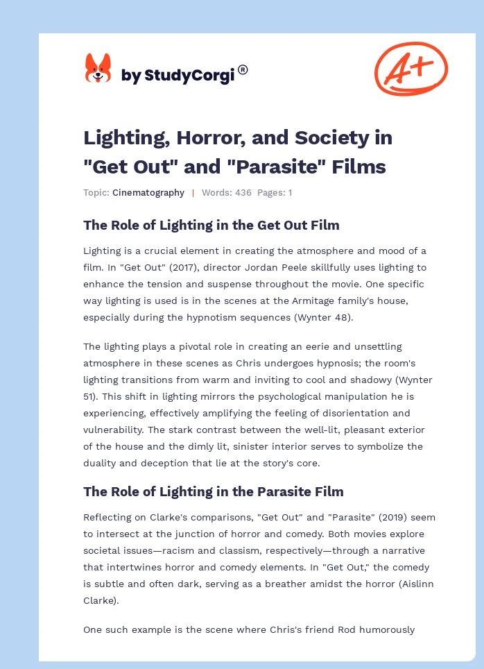 Lighting, Horror, and Society in "Get Out" and "Parasite" Films. Page 1