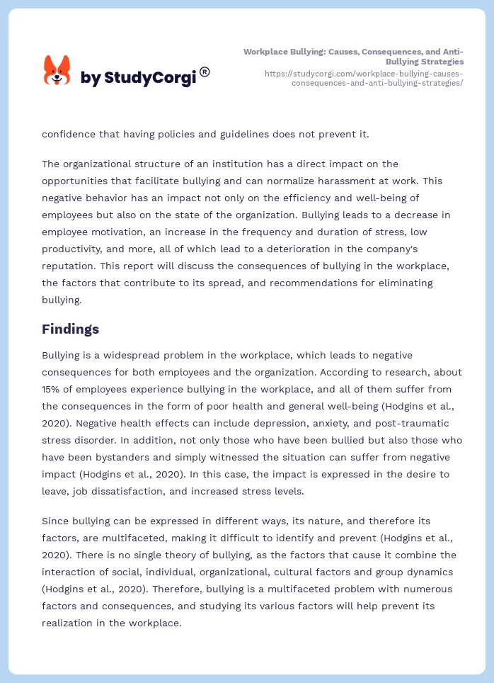 Workplace Bullying: Causes, Consequences, and Anti-Bullying Strategies. Page 2