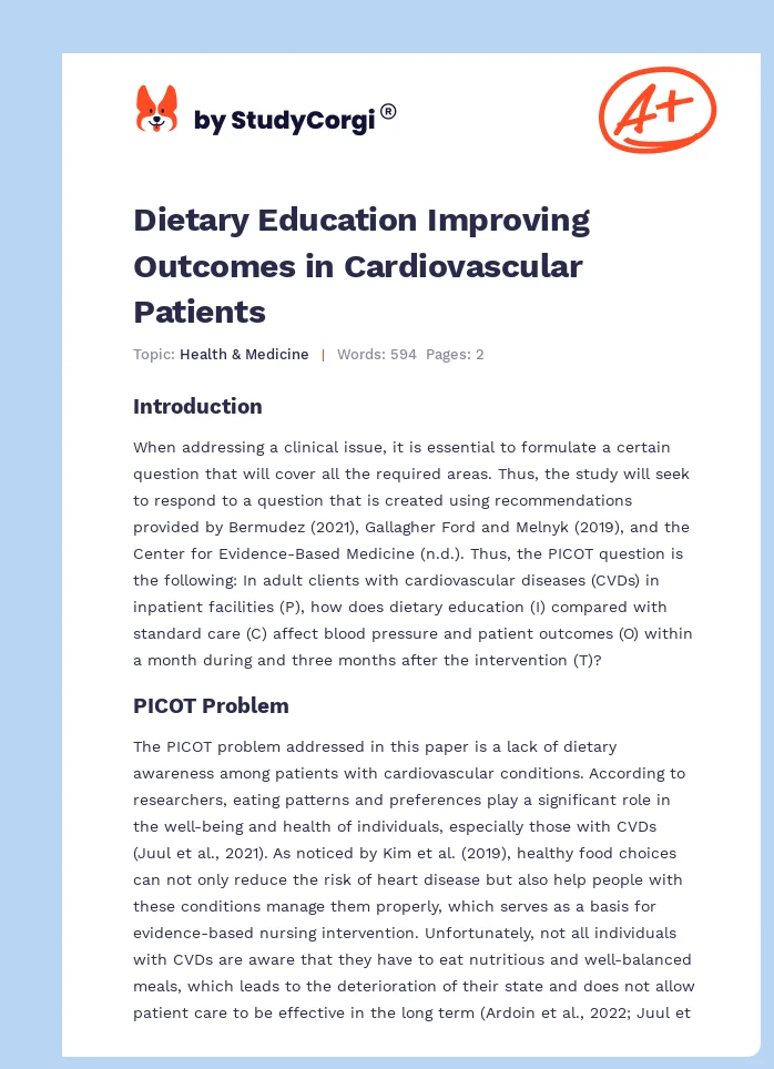 Dietary Education Improving Outcomes in Cardiovascular Patients. Page 1