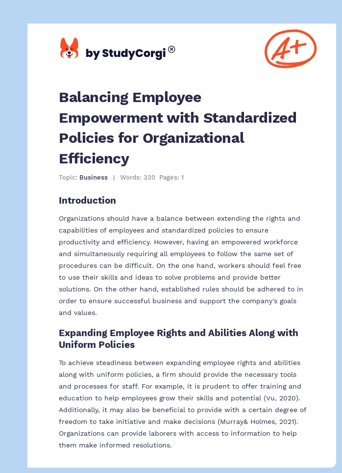 Balancing Employee Empowerment with Standardized Policies for Organizational Efficiency. Page 1