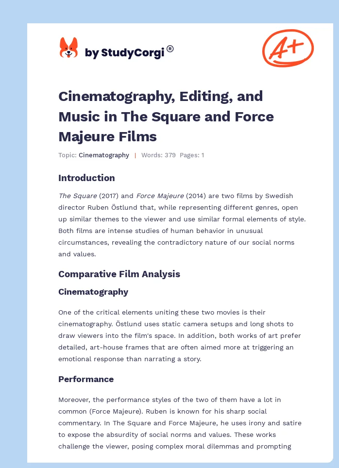 Cinematography, Editing, and Music in The Square and Force Majeure Films. Page 1