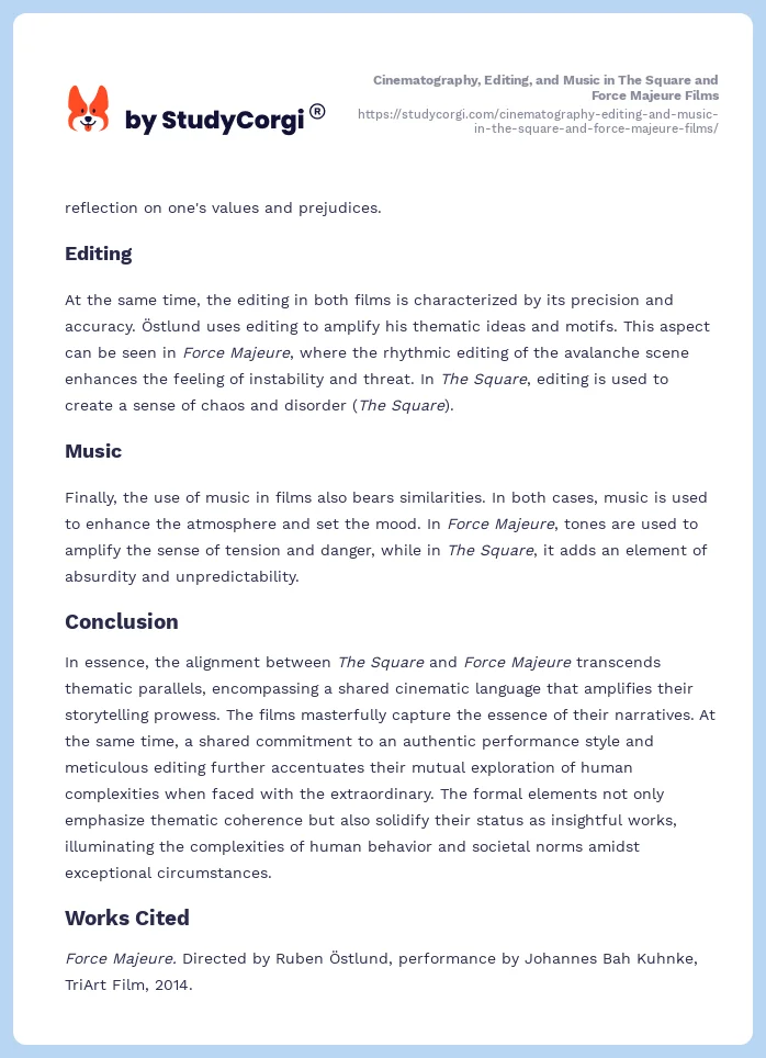 Cinematography, Editing, and Music in The Square and Force Majeure Films. Page 2