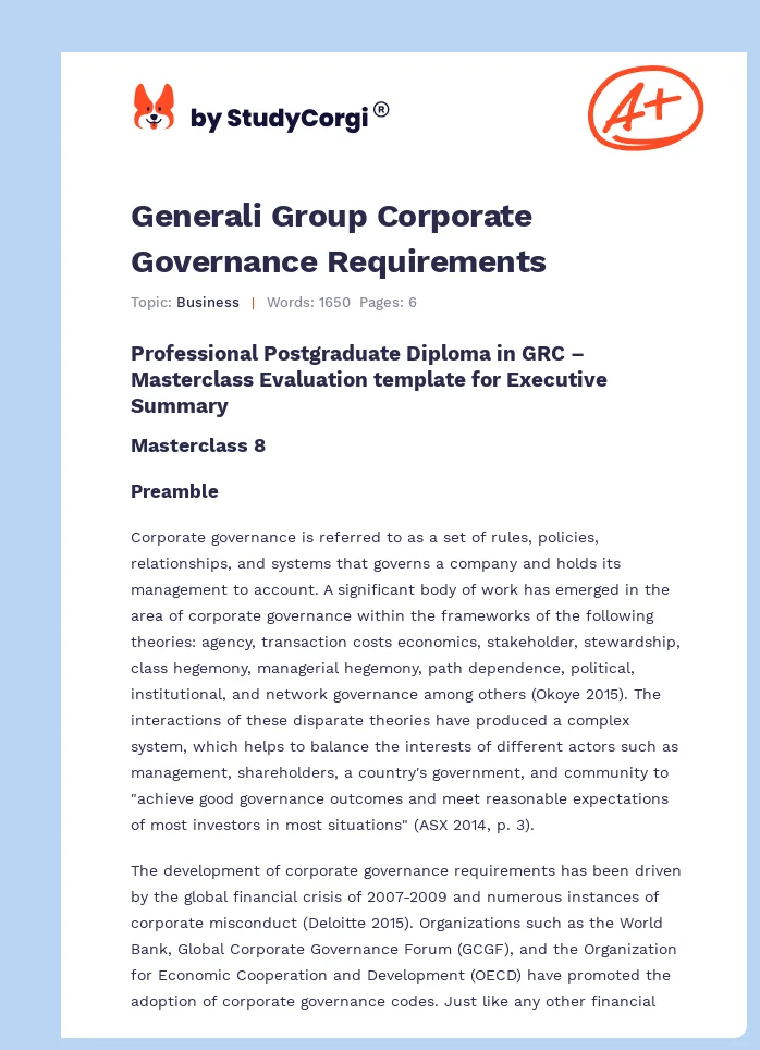 Generali Group Corporate Governance Requirements. Page 1