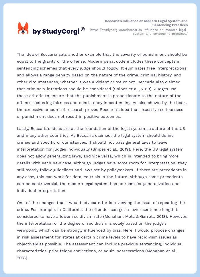 Beccaria’s Influence on Modern Legal System and Sentencing Practices. Page 2