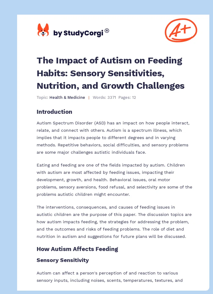 The Impact of Autism on Feeding Habits: Sensory Sensitivities, Nutrition, and Growth Challenges. Page 1