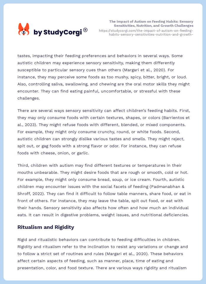 The Impact of Autism on Feeding Habits: Sensory Sensitivities, Nutrition, and Growth Challenges. Page 2