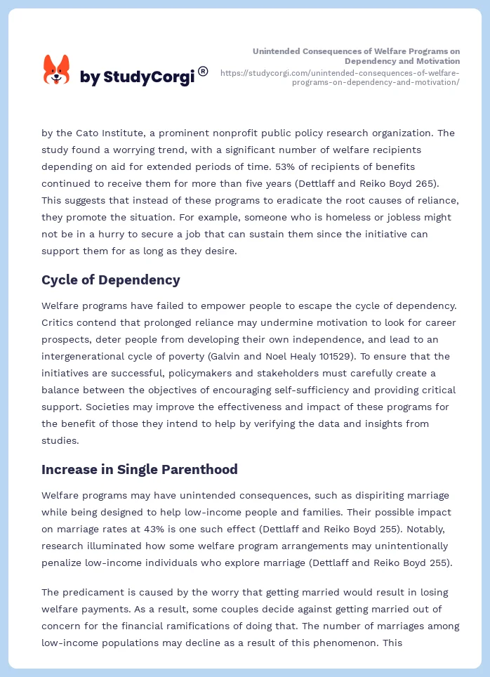 Unintended Consequences of Welfare Programs on Dependency and Motivation. Page 2