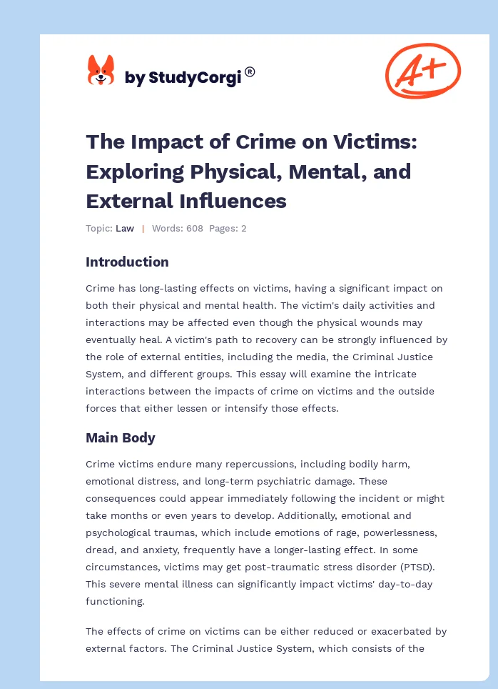 The Impact of Crime on Victims: Exploring Physical, Mental, and External Influences. Page 1