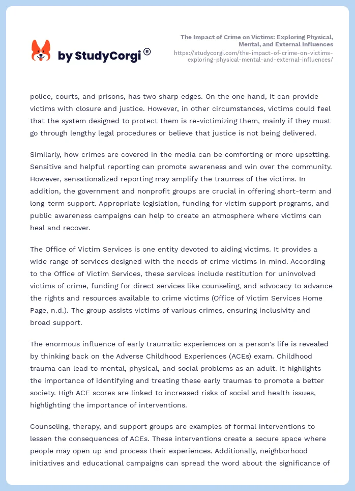 The Impact of Crime on Victims: Exploring Physical, Mental, and External Influences. Page 2