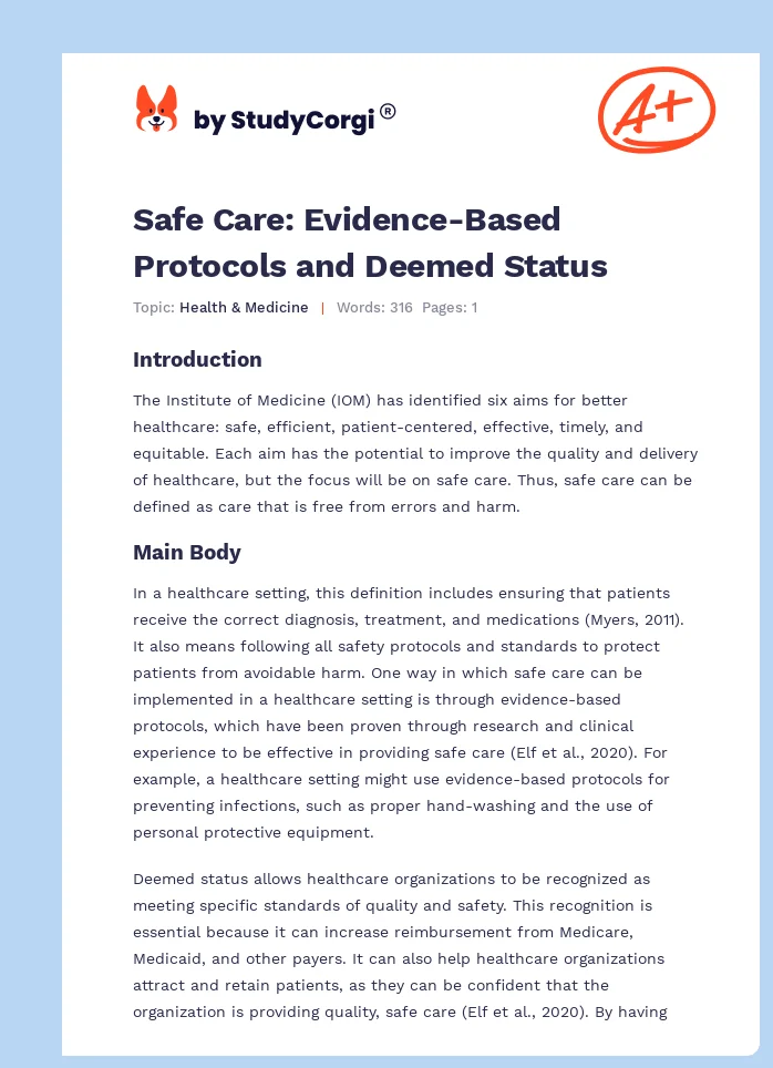 Safe Care: Evidence-Based Protocols and Deemed Status. Page 1