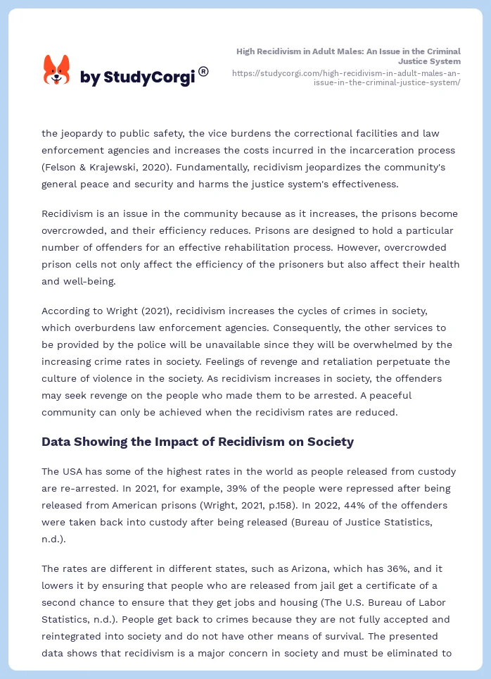 High Recidivism in Adult Males: An Issue in the Criminal Justice System. Page 2