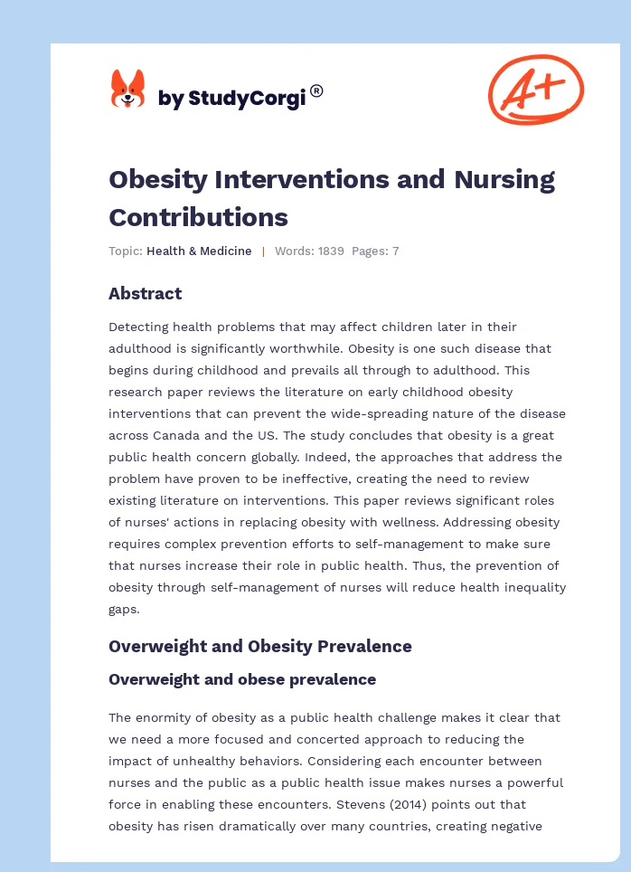 Obesity Interventions and Nursing Contributions. Page 1