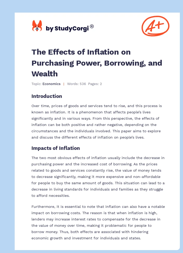 The Effects of Inflation on Purchasing Power, Borrowing, and Wealth. Page 1