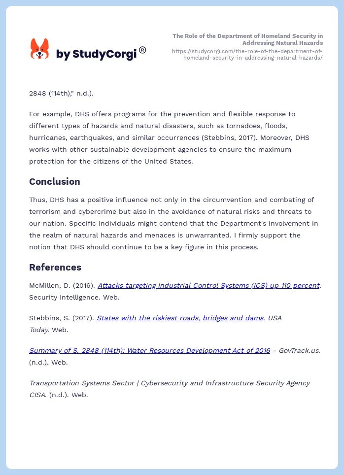 The Role of the Department of Homeland Security in Addressing Natural Hazards. Page 2