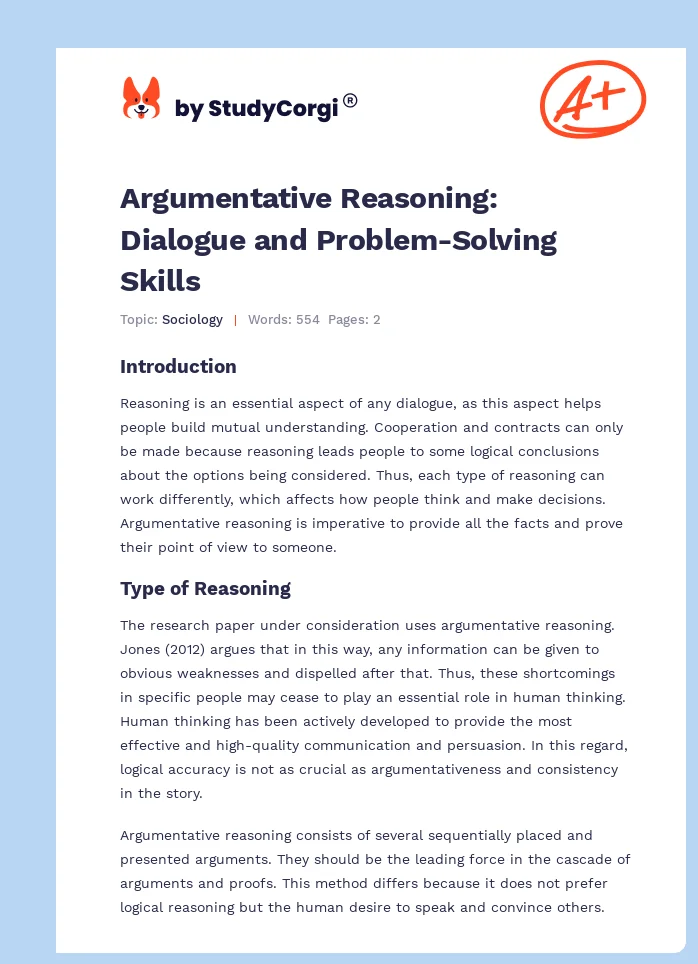 Argumentative Reasoning: Dialogue and Problem-Solving Skills. Page 1