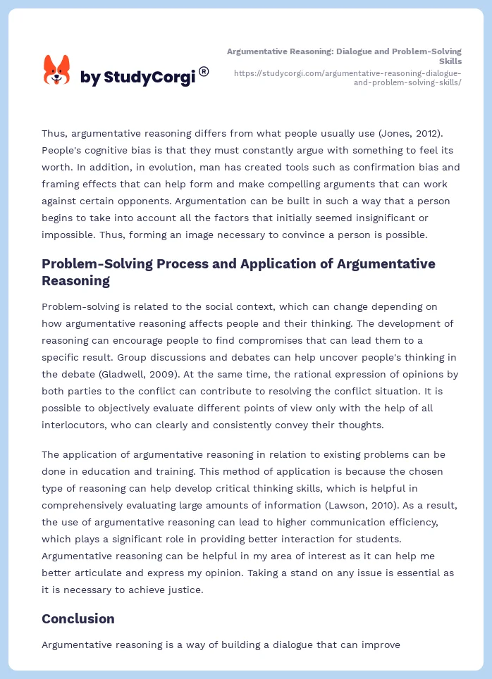 Argumentative Reasoning: Dialogue and Problem-Solving Skills. Page 2