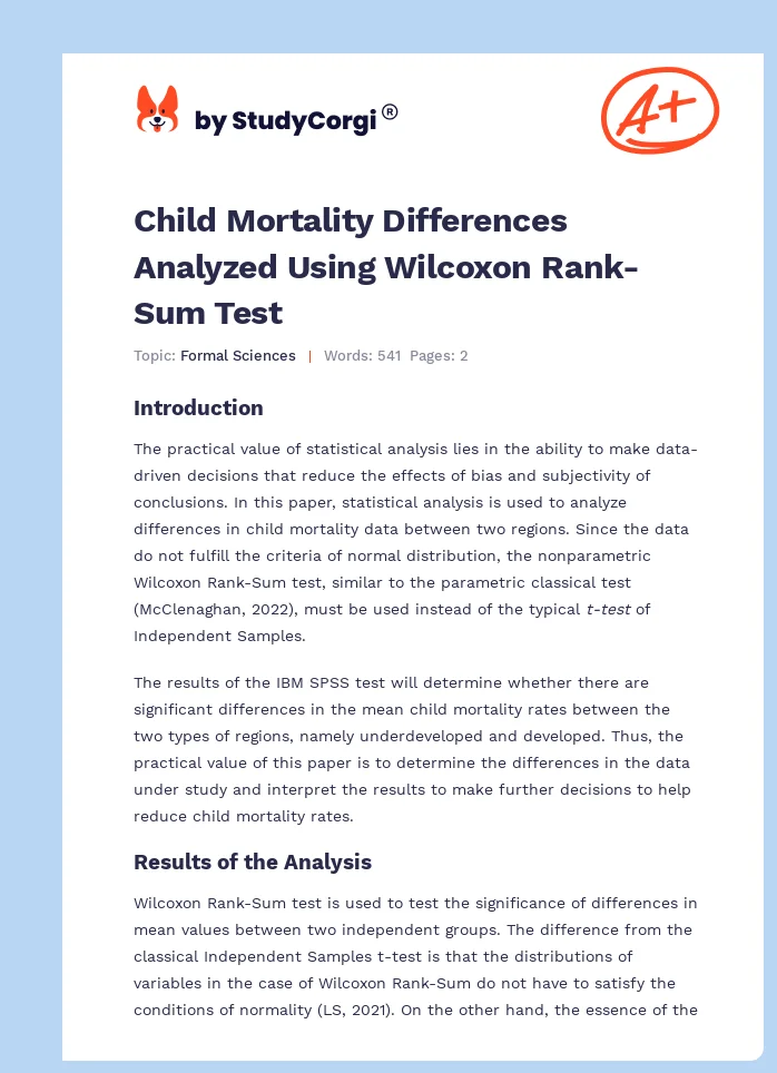 Child Mortality Differences Analyzed Using Wilcoxon Rank-Sum Test. Page 1