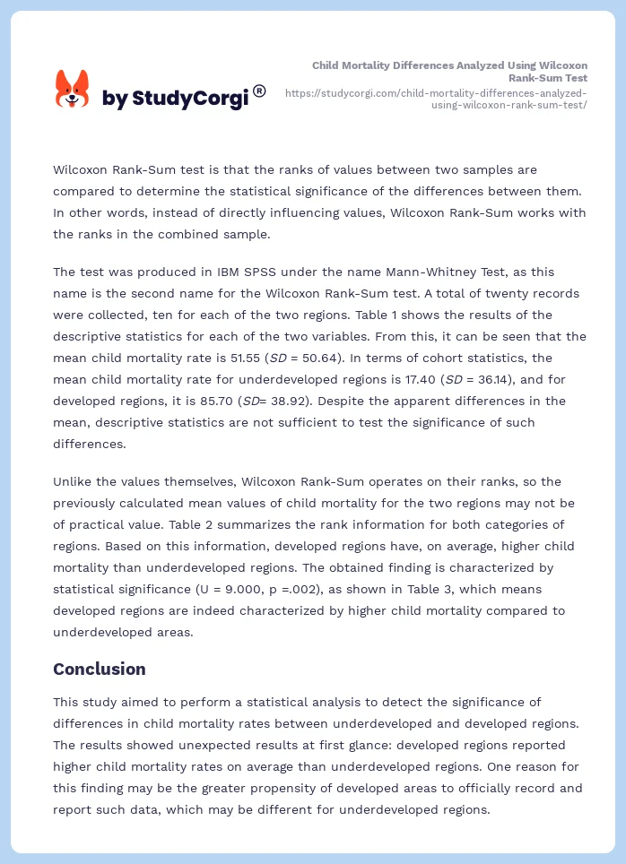 Child Mortality Differences Analyzed Using Wilcoxon Rank-Sum Test. Page 2