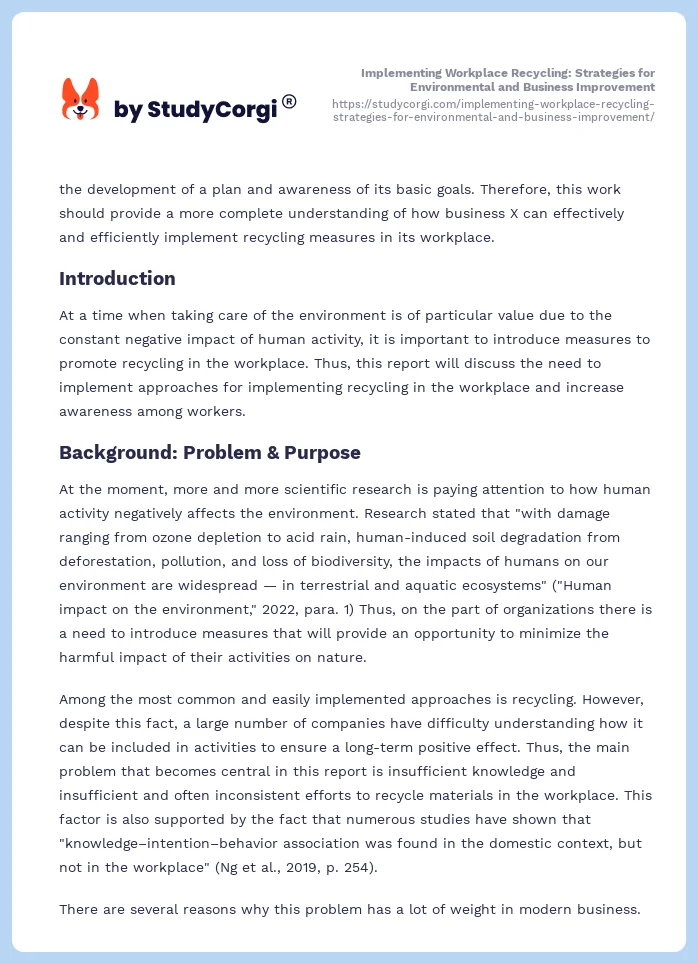 Implementing Workplace Recycling: Strategies for Environmental and Business Improvement. Page 2