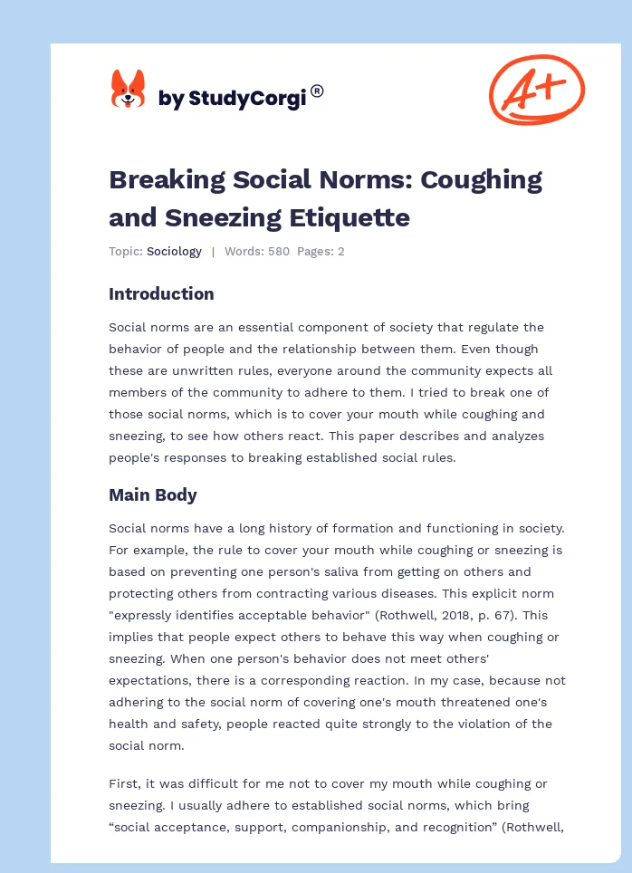 Breaking Social Norms: Coughing and Sneezing Etiquette. Page 1