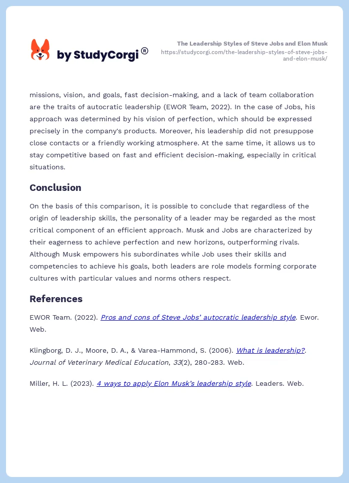 The Leadership Styles of Steve Jobs and Elon Musk. Page 2