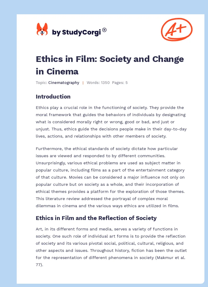 Ethics in Film: Society and Change in Cinema. Page 1