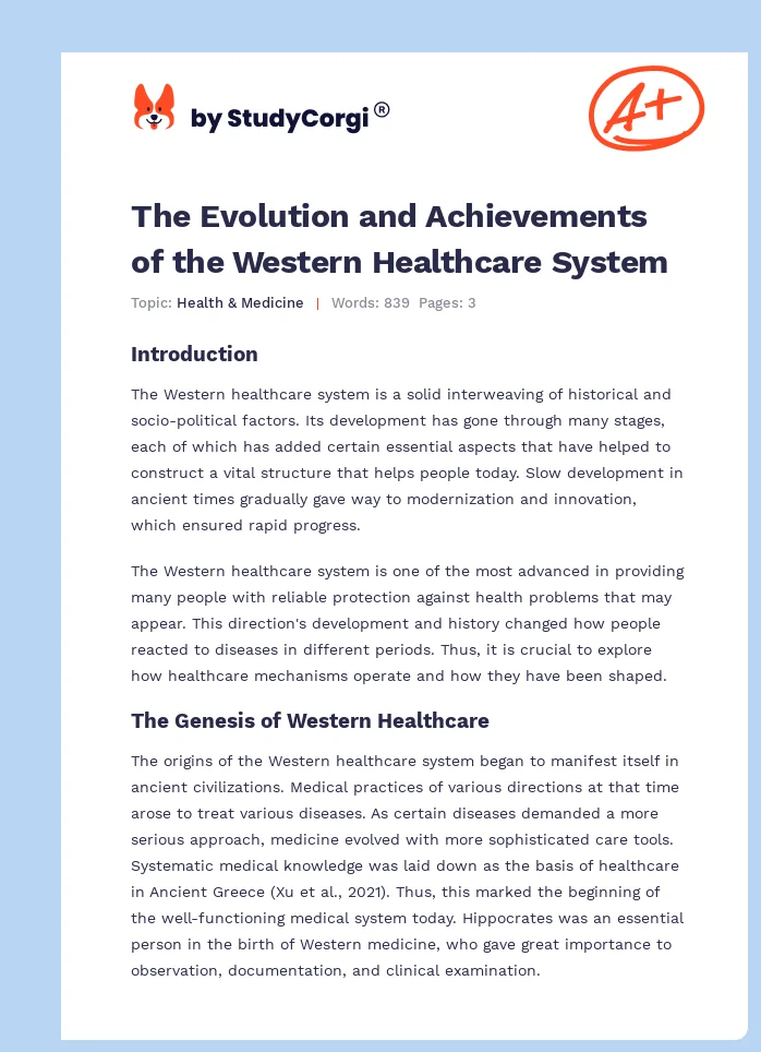 The Evolution and Achievements of the Western Healthcare System. Page 1