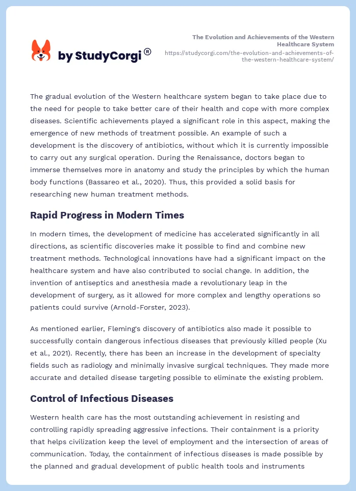The Evolution and Achievements of the Western Healthcare System. Page 2