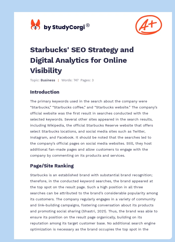 Starbucks' SEO Strategy and Digital Analytics for Online Visibility. Page 1